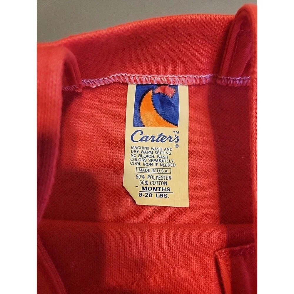 Vtg Carters Overall Shorts Romper 9 Month Teddy Bear‎ Red White